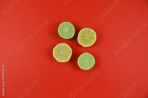 citrus on a red background upside