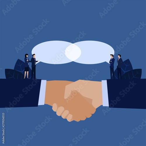 Business handshake for agreement idea united chat metaphor of one vision.