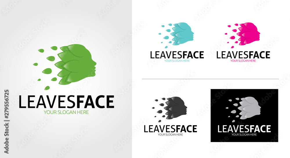 Naklejka premium Leaves face creative and minimalist logo template Set