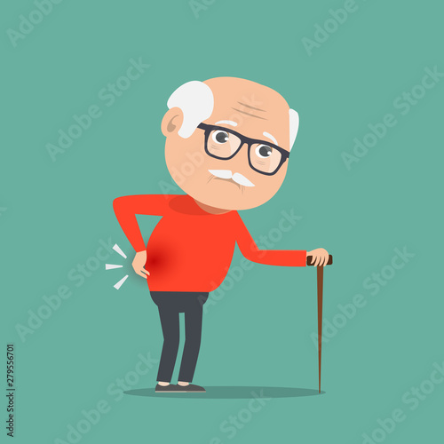 The old man has a backache.Vector illustration.