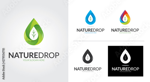 Nature drop creative and minimalist logo template Set