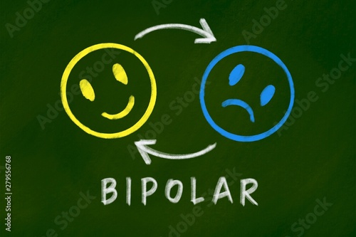 Bipolar disorder background concept on green chalkboard