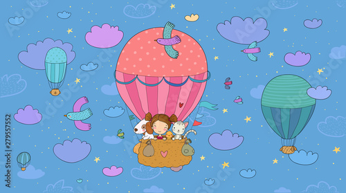 Cute cartoon girl and her f...