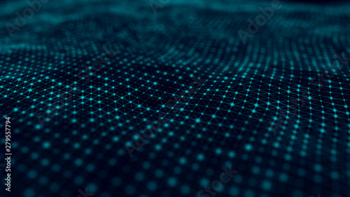 Futuristic background of points and lines with a dynamic wave. Big data. Abstract background 3d rendering. 4k.