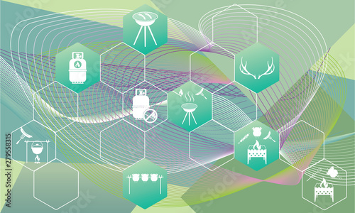 Poster with Set of travel and camping equipment icons