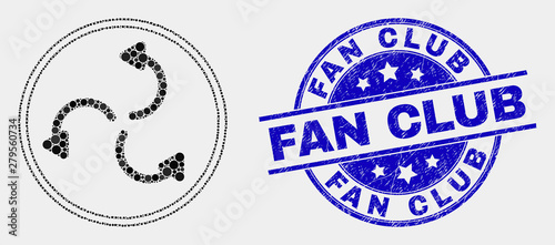 Pixel cyclone arrows mosaic pictogram and Fan Club seal stamp. Blue vector rounded grunge seal stamp with Fan Club text. Vector combination in flat style.
