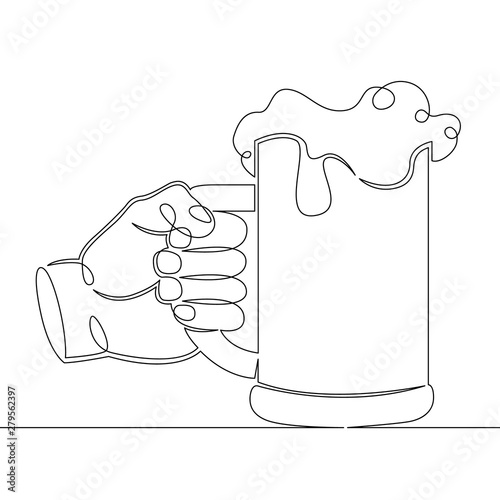 hand holding a glass mug with beer foam