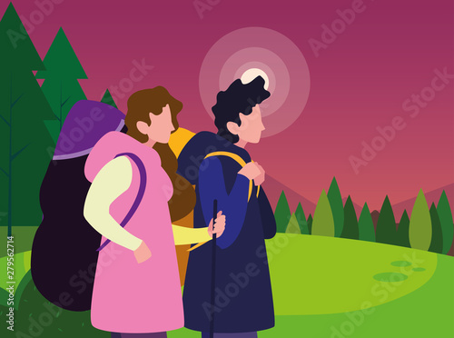 couple with backpack hiking traveler