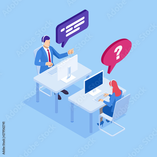 Web page design templates for call center support 24-7. Isometric 24 hours open customer service. Customer Service, Support or CRM