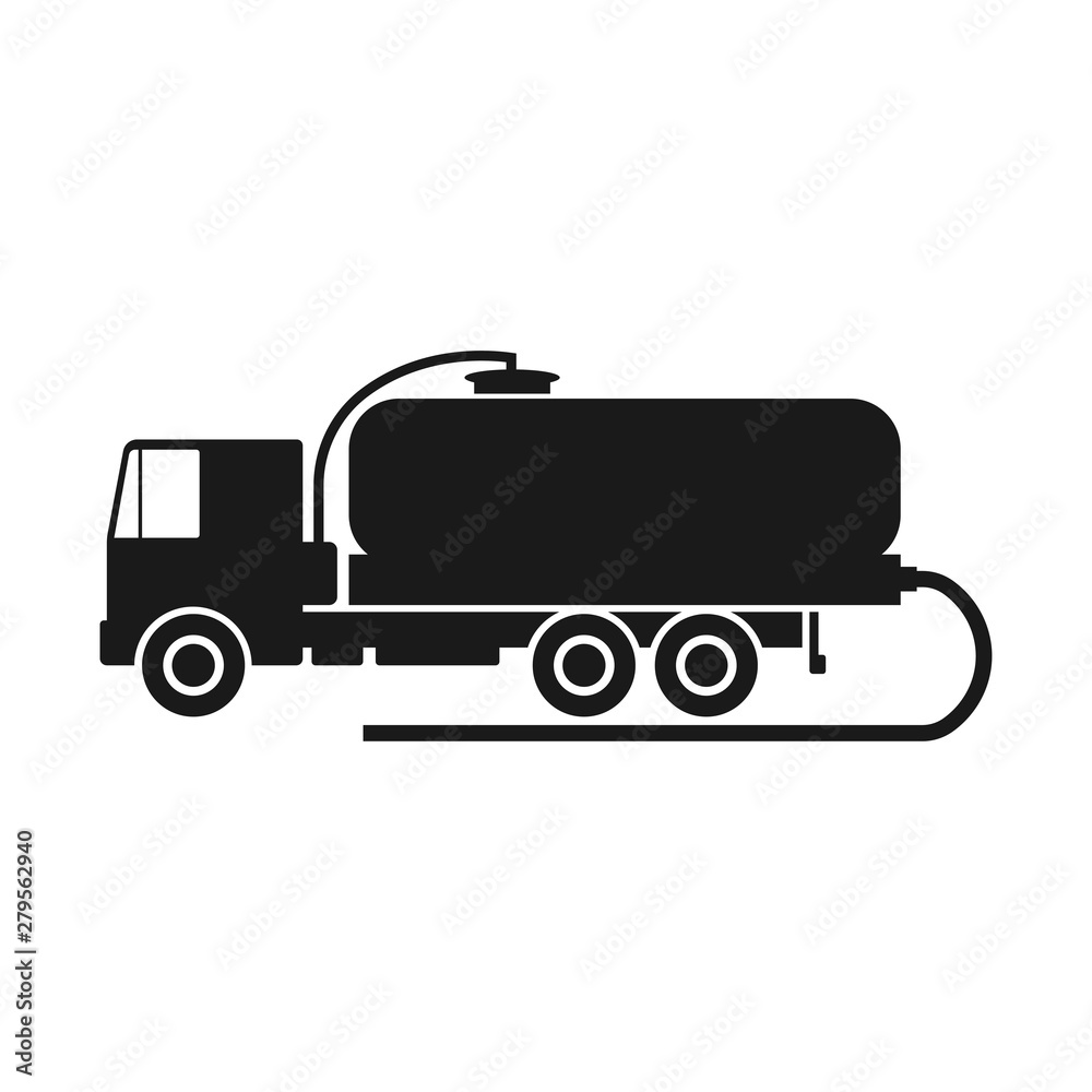 Vacuum truck. Black silhouette of a truck. Side view. Vector drawing. Isolated object on white background. Isolate.