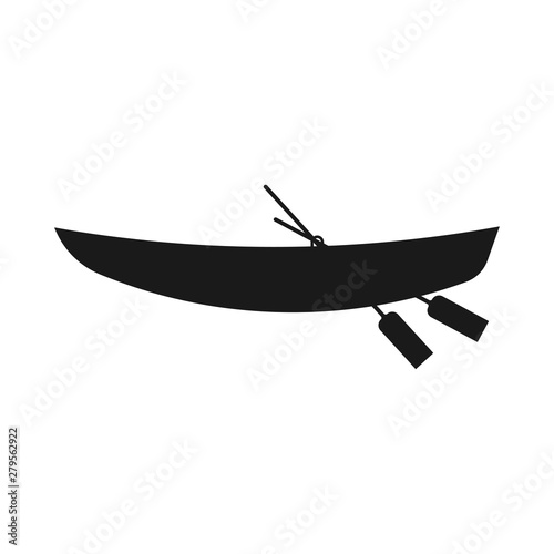 Wooden boat with oars. Black icon. Vector drawing. Isolated object on white background. Isolate.