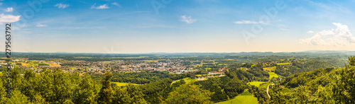 Panorama of Leibnitz in south styria in Austria. Landscape of Leibnitz area from Kogelberg.