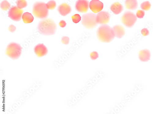 Rose gold petals flying cosmetics vector background.