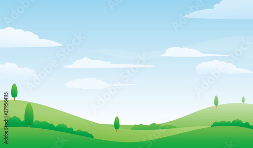 Nature landscape vector illustration. Meadow and bright sky vector illustration with simple design suitable for background or wallpaper