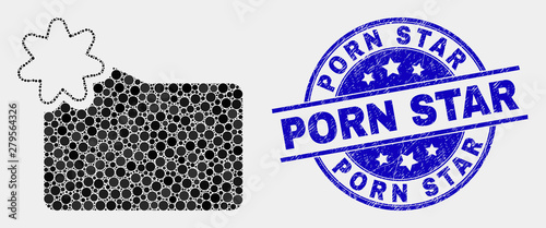 Pixelated new folder mosaic pictogram and Porn Star seal stamp. Blue vector round grunge seal stamp with Porn Star text. Vector collage in flat style.