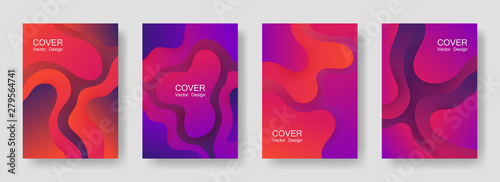 Gradient liquid shapes abstract covers vector collection. 3d banner backgrounds design. Organic bubble fluid splash shapes, oil drop molecular mixture concept backdrop. Cover layouts.