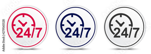 24/7 clock icon crystal flat round button set illustration design