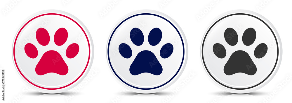 Animal paw print icon crystal flat round button set illustration design Animal paw print icon crystal flat round button set illustration design