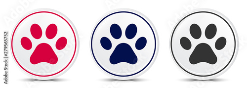Animal paw print icon crystal flat round button set illustration design