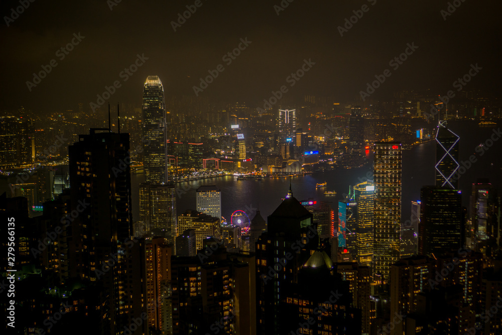 Victoria peak in Hong Kong at night 