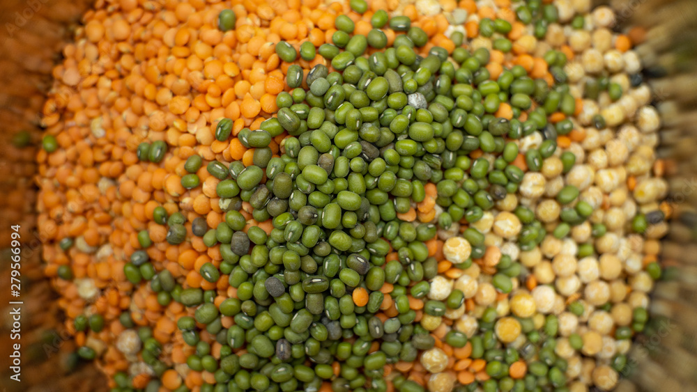Legumes Lentils, Peas and Mung Beans in a Pot