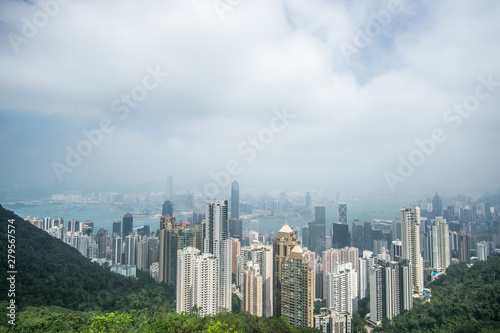 A cloudy day at the Victoria Peak in Hong Kong , this stunning viewpoint will blow your mind with its iconic skyscrapers and the harbor below. 