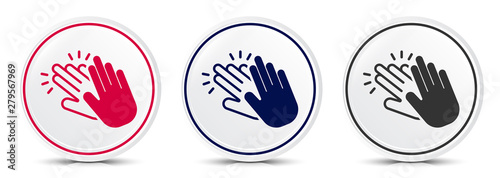Hands clap icon crystal flat round button set illustration design