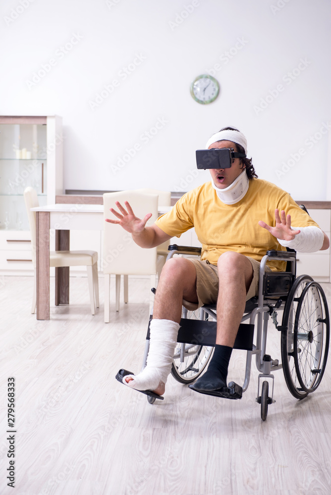 Young man after accident recovering at home Young man after accident recovering at home
