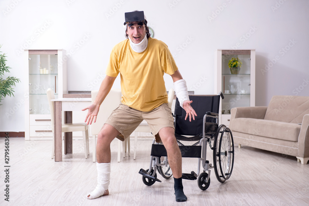 Young man after accident recovering at home Young man after accident recovering at home