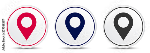 Location pin icon crystal flat round button set illustration design