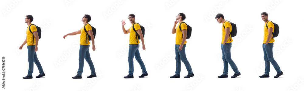 Student with backpack isolated on white