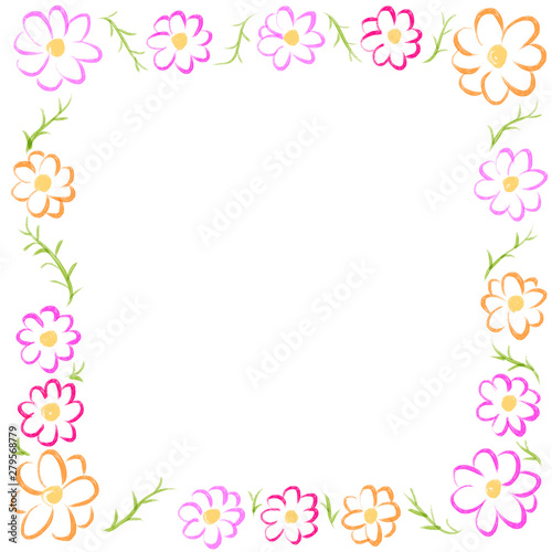 コスモスの花の手描きの正方形のフレーム
