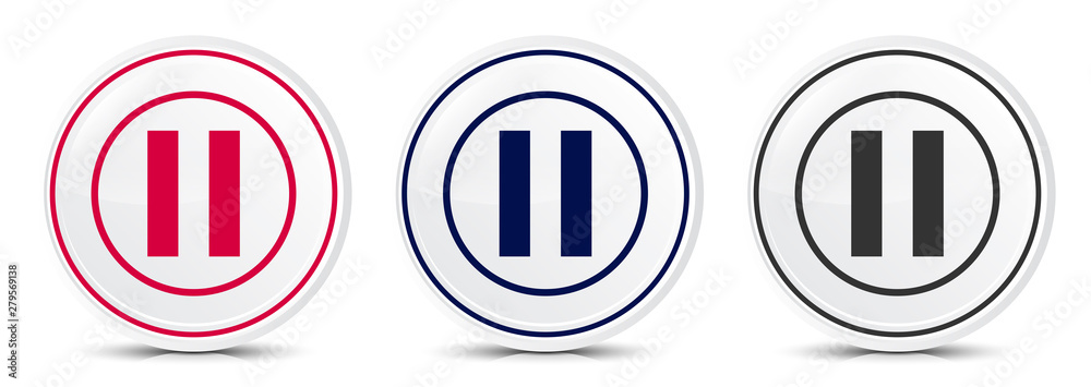 Pause icon crystal flat round button set illustration design