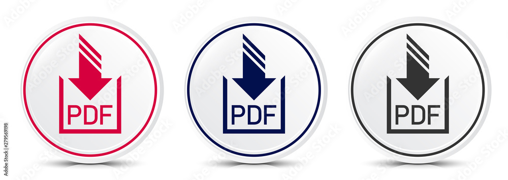 PDF document download icon crystal flat round button set illustration design