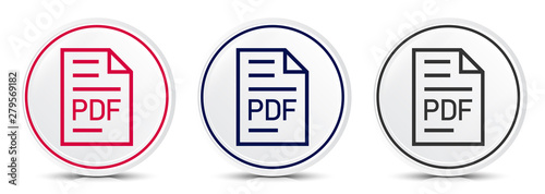 PDF document page icon crystal flat round button set illustration design