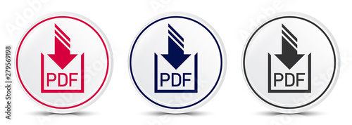 PDF document download icon crystal flat round button set illustration design