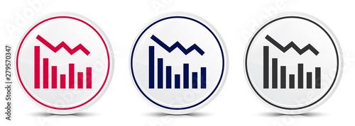 Statistics down icon crystal flat round button set illustration design