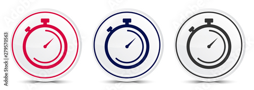 Stopwatch icon crystal flat round button set illustration design