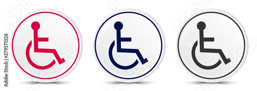 Wheelchair handicap icon crystal flat round button set illustration design