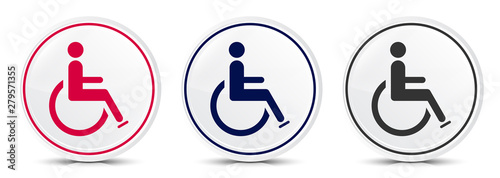 Wheelchair handicap icon crystal flat round button set illustration design