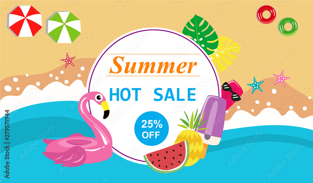 Summer sale vector illustrator,Summer beach elements.