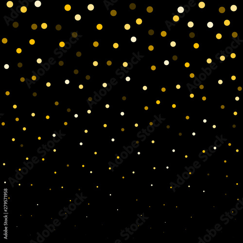 Round glitter luxury golden on black background. Gold glitter circle, round and diamond particles. Template with glitter for logo, greetind card, certificate, gift voucher and covers.