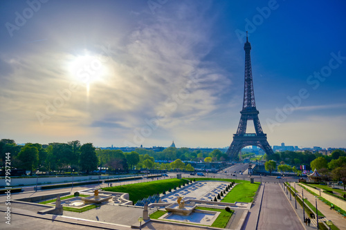 A view of the Eiffel Tower from the Jardins du Trocadero in Paris, France. © Jbyard