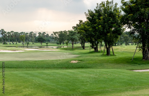 Scenic view of luxury golf course. with beautiful field and sky