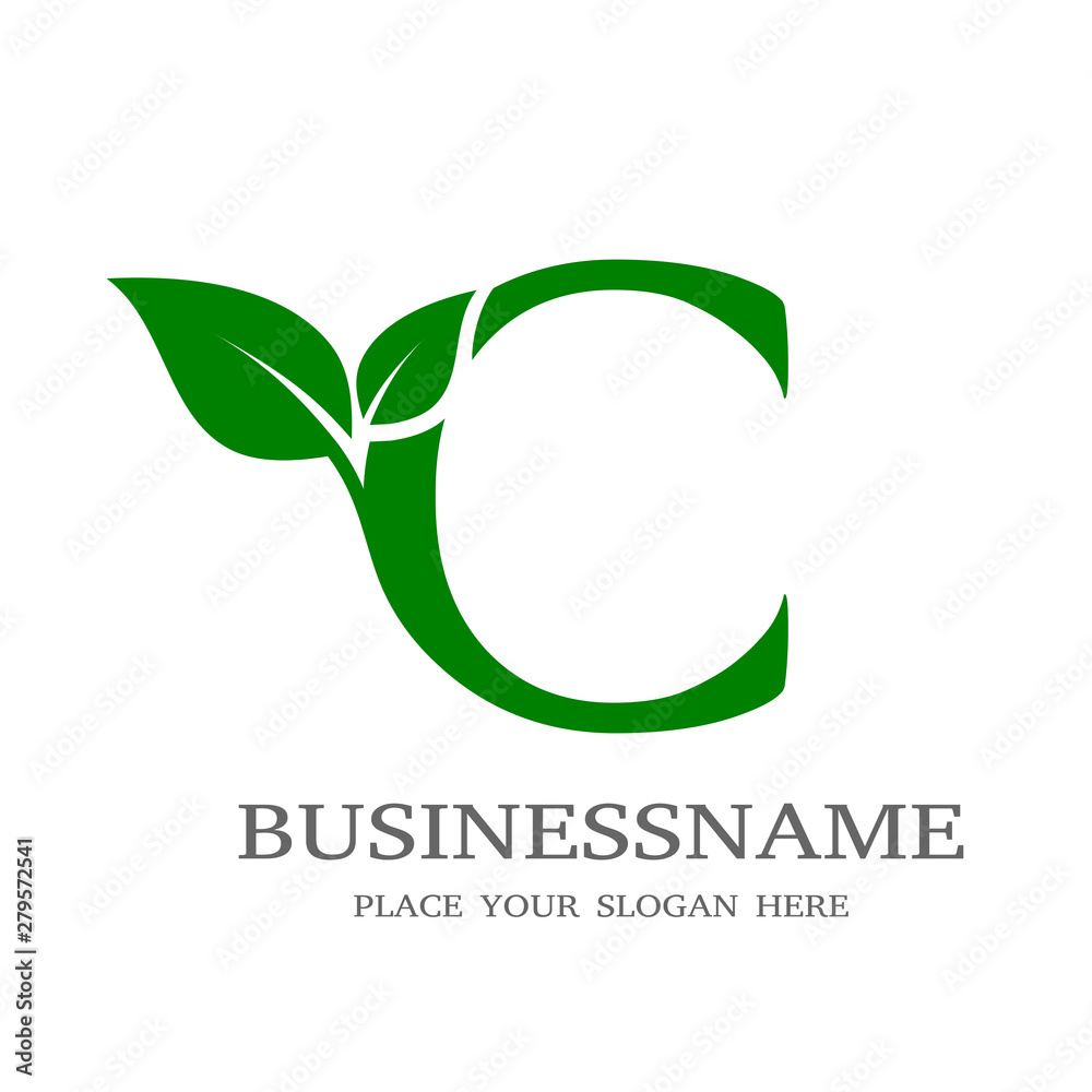 Letter C Initial natural vector logo template. Design with leaf and green color. Letter C Initial natural vector logo template. Design with leaf and green color.