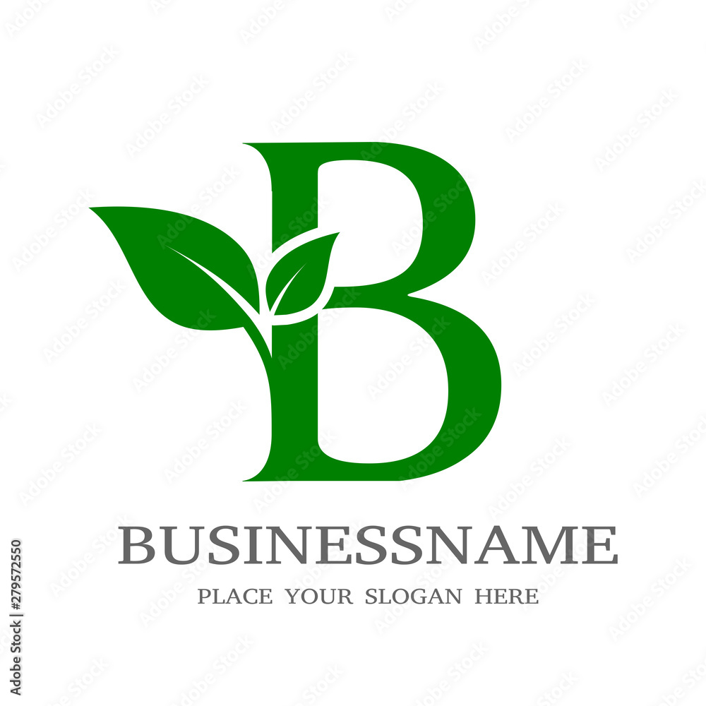 Letter B Initial natural vector logo template. Design with leaf and green color. Letter B Initial natural vector logo template. Design with leaf and green color.