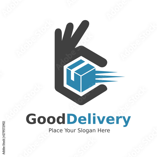 Good delivery with box and hand Ok symbol. This logo is suitable for business, market, shop.