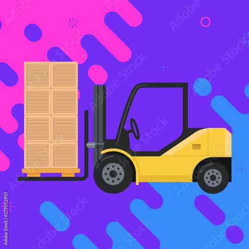 forklift carrying cargo. boxes with pallet.