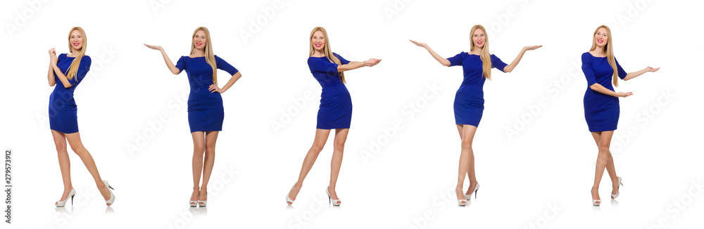 Beautiful lady in dark blue dress isolated on white Beautiful lady in dark blue dress isolated on white