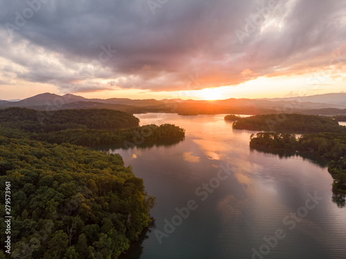 Fototapeta Naklejka Na Ścianę i Meble -  Aerial View of Sunset on Lake Chatuge, North Carolina